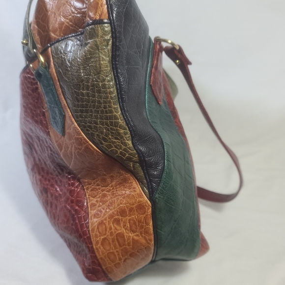 Sharif Vintage Large Multicolored Patchwork Boho Leather Tote Shoulder Bag Purse - Picture 3 of 16